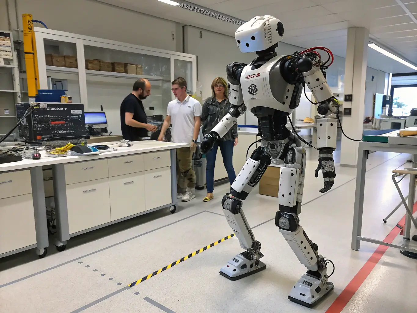 A humanoid robot performing a delicate task in a laboratory setting, showcasing its precision and dexterity.