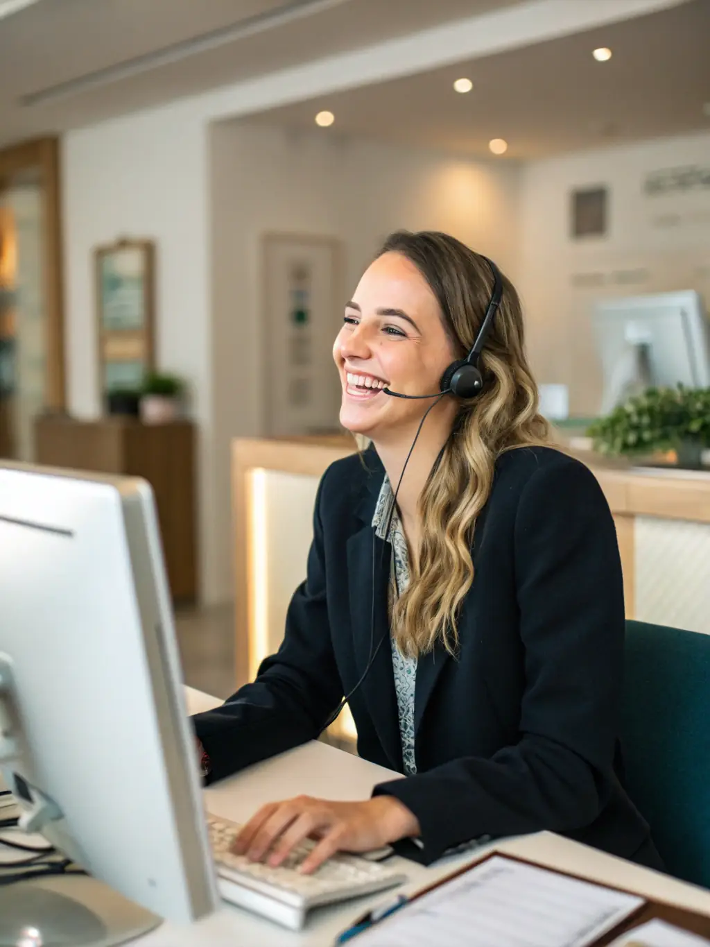 A friendly customer service representative assisting a client with a robotics issue over a video call, showcasing Unified Robots' customer support.