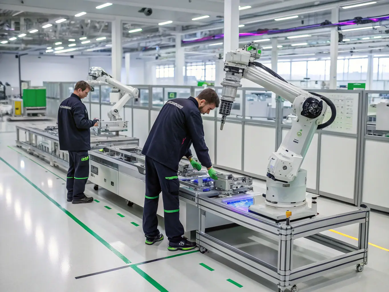 A robot with custom-designed attachments performing a specific task in a commercial environment. The robot is being used to automate a process that was previously done manually, and it is improving efficiency and productivity.